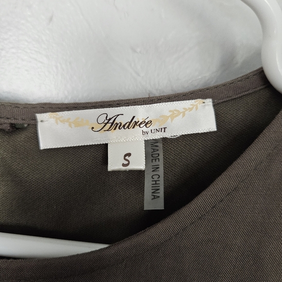 Andree by Unit Womens Small Olive Green Long Sleeve Dress Embroidery Floral Boho - Picture 2 of 8